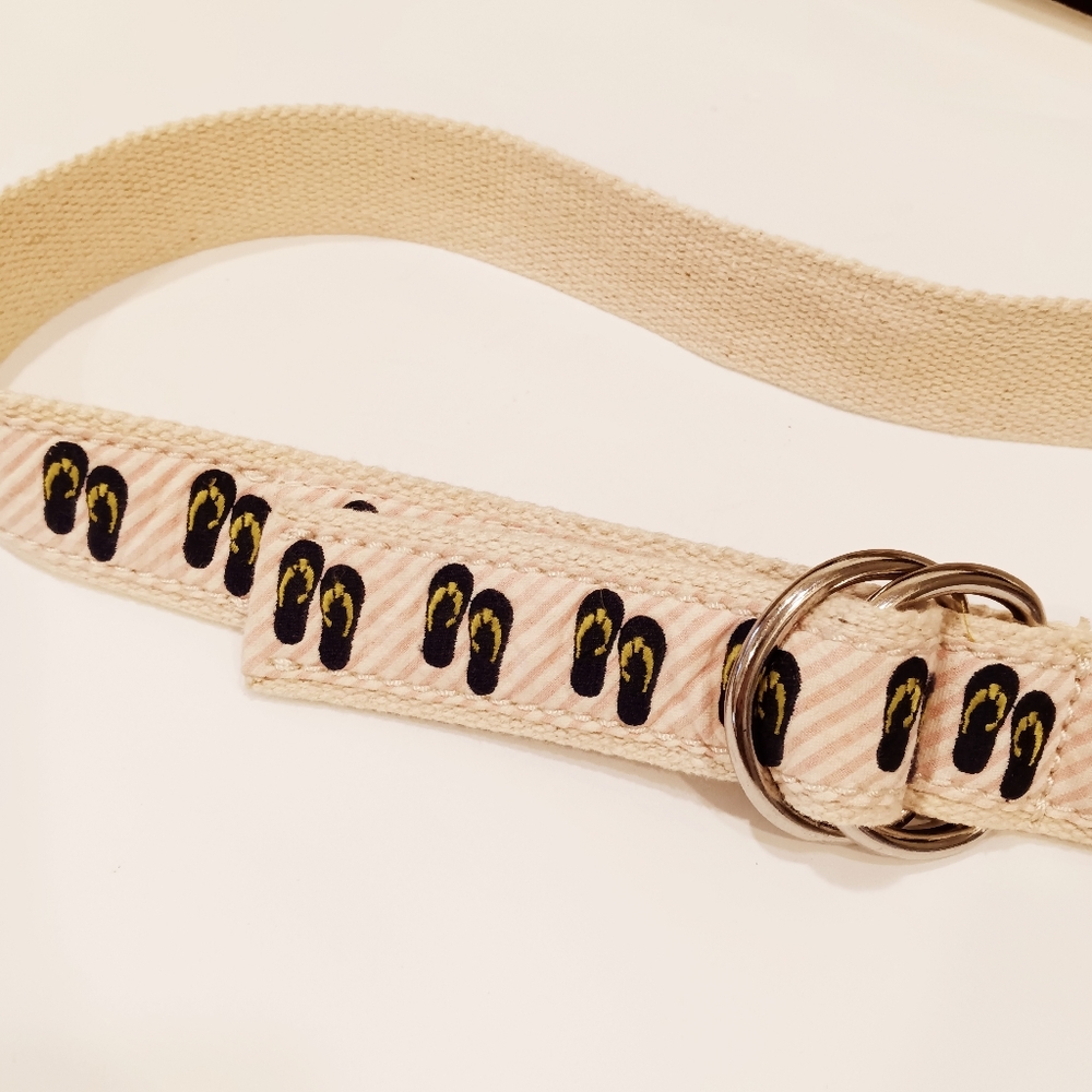 J. Crew Web Belt w/ Flip Flop Embroidery on Pink & White Stripe Seersucker - Picture 5 of 9